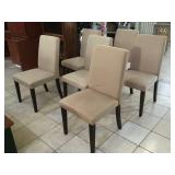 6 matching beige chairs w/brown legs