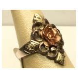 Sterling Silver and 12K Gold Flower ring - size