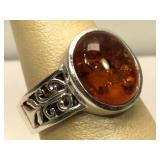 Sterling Silver ring with Faux Amber - size 7