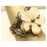 Sterling Silver ring with carved MOP flower -