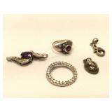 Lot of Sterling Silver pendants and ring size 4.5