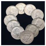 Lot of 10 Kennedy Half Dollars - 40% Silver -