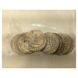 8 Silver Washington Quarters - various dates and