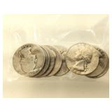8 Silver Washington Quarters - various dates and