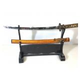 Short katana fantasy sword w/stand