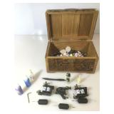 Tattoo supplies in wood chest - incl. 3 guns
