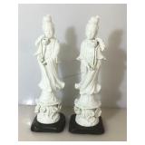 Two White Porcelain Kwan Yi Statues, attached to
