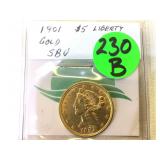 Gold $5 Liberty 1901 RARE DATE HIGH GRADE