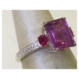 Sterling Silver ring with Rubies and Amethyst -