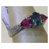 Sterling Silver ring with Rubies and Blue Topaz -