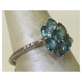 Sterling Silver ring with light blue stones -