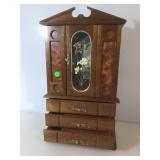 19 x 10.75 wooden jewelry box. Missing door pull