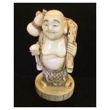 Vintage Japanbone carving of Happy Buddha, with