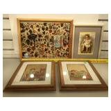 4 framed antique Trade advertising pieces,