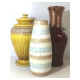 Lot of 3 ceramic vases, approx 18 inches tall, 2