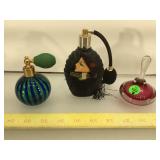 4 perfume bottles, pink is signed and dated 1996,