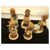 Group of 5 Hummel Figures, Pixie, Goose Girl,