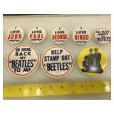 8 vintage Beatles pin back buttons , nos