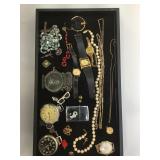 Lot of Costume jewelry, pocket watches, religious