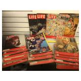 18 vintage Life Magazines, red banner , 1950s