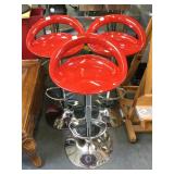 Set of 3 adjustable height modern red stools, no