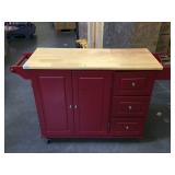 Red Kitchen cart w/3 drawers, approx 43x18x36