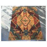 Large red, green yellow rug, approx 60x83 inches