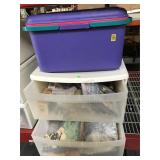3 tubs with assorted crafting supplies