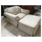 Cream armchair w/matching foot stool