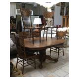Wooden dining table w/claw foot, 6 pressback
