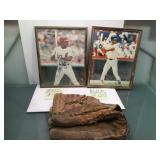 2 autographed pictures with vintage glove