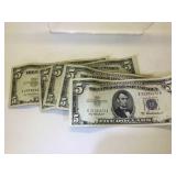 Lot of 5 - 1953-A $5 Silver Certificates