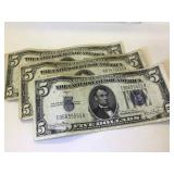 Lot of 3 - 1934-D $5 Silver Certificates - Blue 5