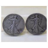 Pair of Silver Walking Liberty Half Dollar coins