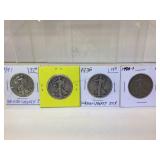 Lot of 4 Silver Walking Liberty Half Dollar coins