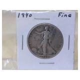 1940 Silver Walking Liberty Half Dollar in flip