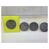 Lot of 4 Silver Walking Liberty Half Dollar coins