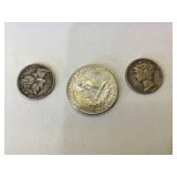 Silver Washington Quarter and 2 Mercury Dimes