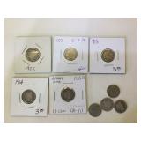 9 Barber Dimes - some in flips