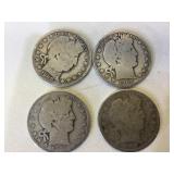 Lot of 4 Barber Half Dollars