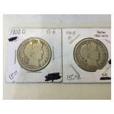 1903-O & 1908-O Barber Half Dollars in flips