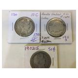 1900, 1902-S and 1911-S Barber Half Dollars in