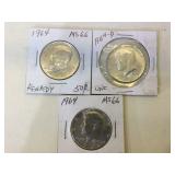 3 - 1964 Kennedy Silver Half Dollars in flips
