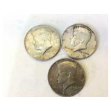 3 - 1964 Kennedy Silver Half Dollars