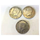 3 - 1964 Kennedy Silver Half Dollars