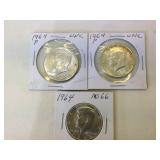 3 - 1964 Kennedy Silver Half Dollars