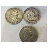 3 - Franklin Silver Half Dollars