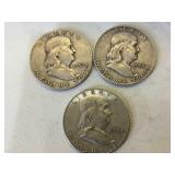 3 - Franklin Silver Half Dollars