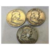 3 - Franklin Silver Half Dollars