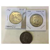 3 - Franklin Silver Half Dollars